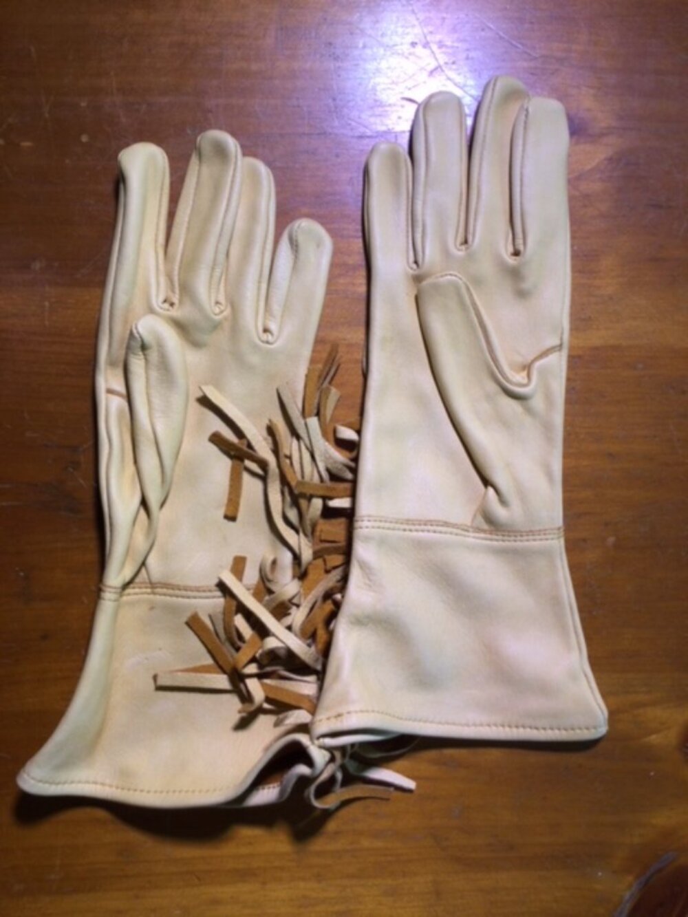 Cream Leather-Look Fringe Gauntlet Gloves Western Cowgirl